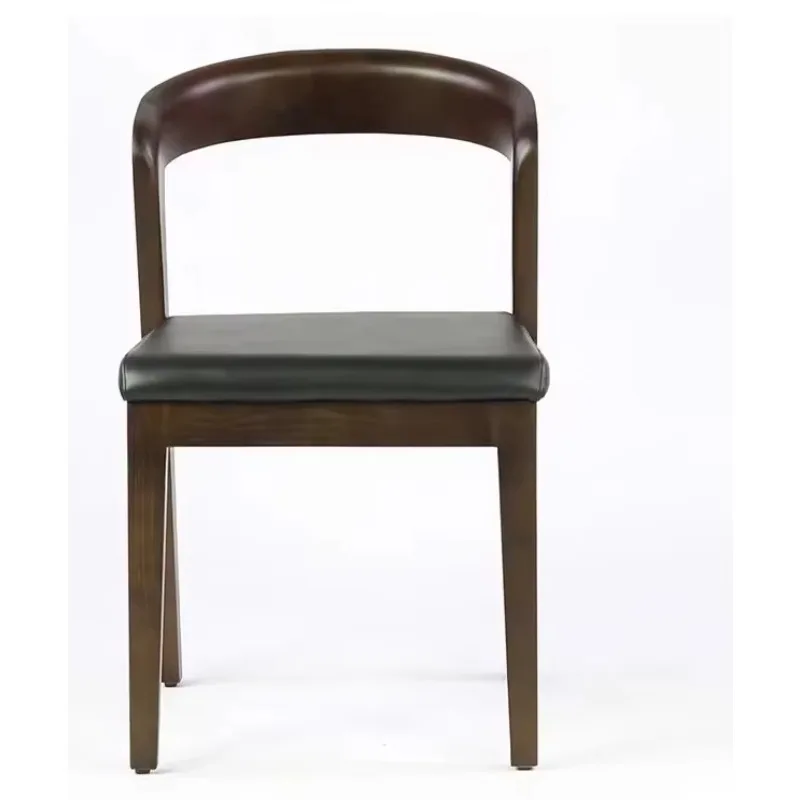 Italian leather dining chair modern style solid wood family cafe dining room furniture
