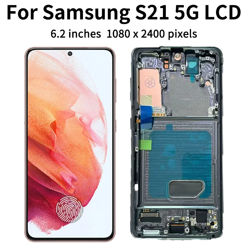 삼성 S21 5G G991B용 슈퍼 아몰레드 LCD 디스플레이 터치 스크린 디지타이저, 삼성 S21 G991N G991U LCD 프레임 포함