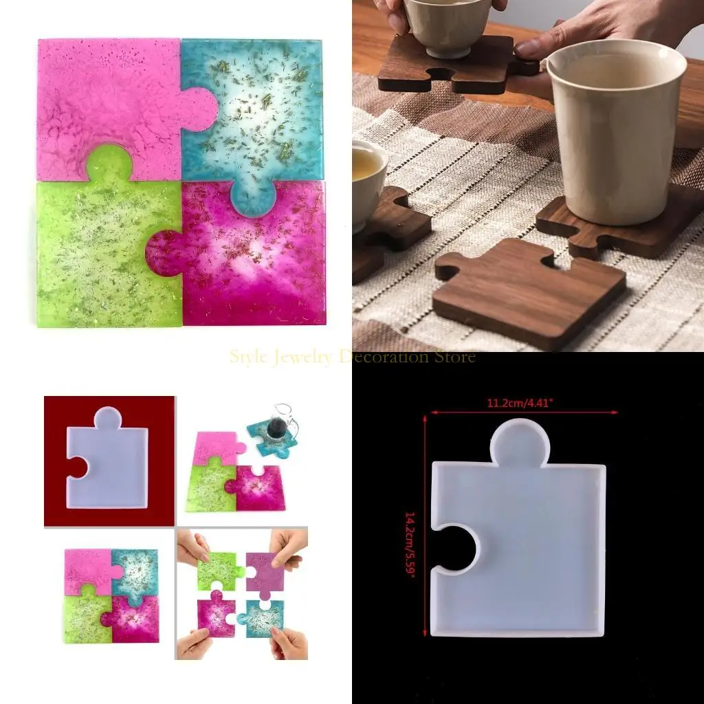 D46E Handmade Puzzle UV Epoxy Resin Mold Cup Mat Mug Pad Silicone Mould DIY