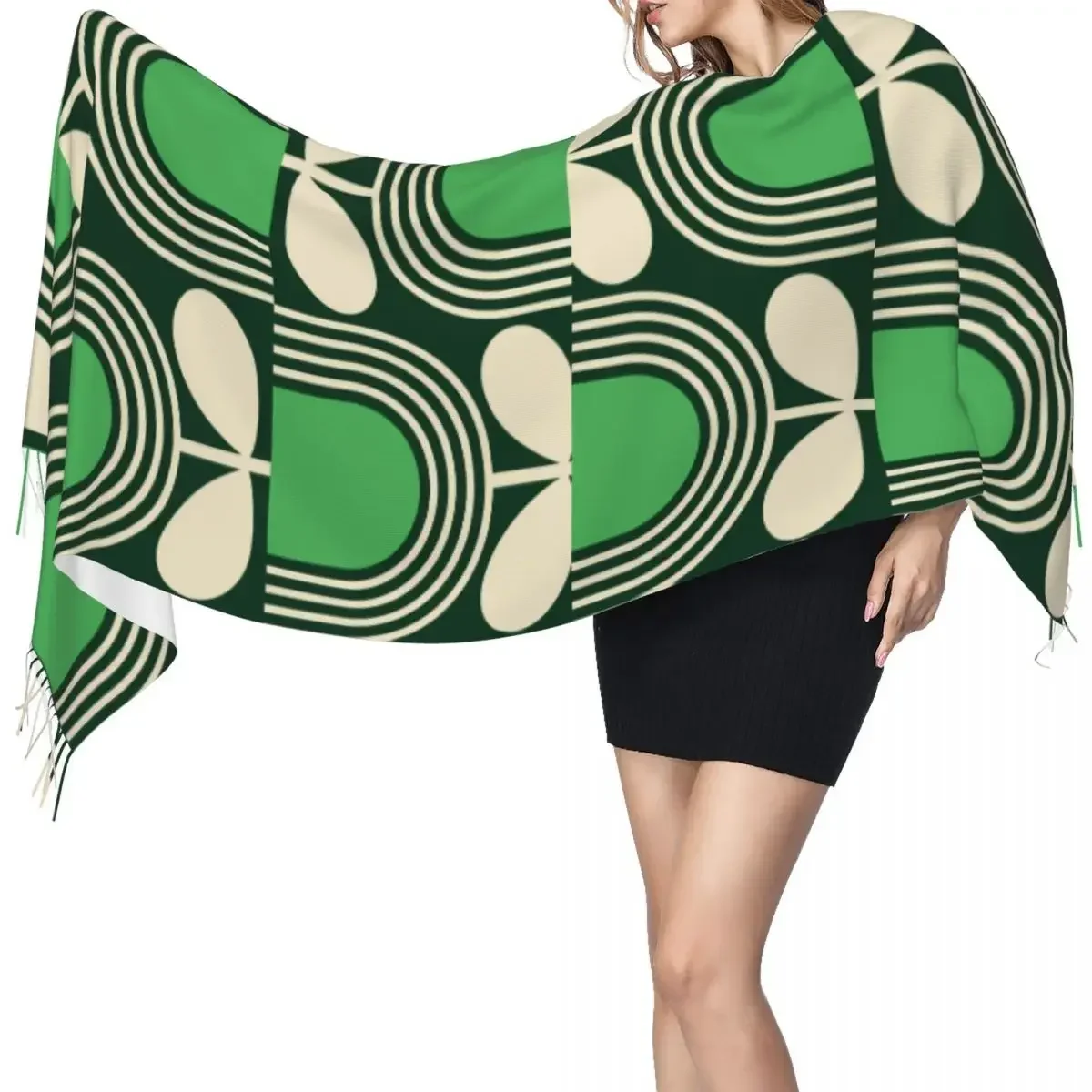 Custom Female Long Striped Tulip Print Scarves Women Winter Fall Thick Warm Tassel Shawl Wraps Orla Kiely Art Scarf