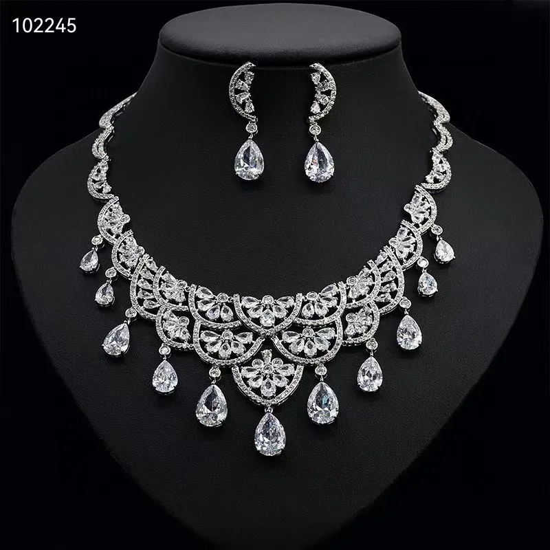 Jankelly  Trendy Fashion2 PCS Luxury Waterdrop Indian Jewelry Sets For Women Wedding Party Indian Dubai Bridal jewelry Sets