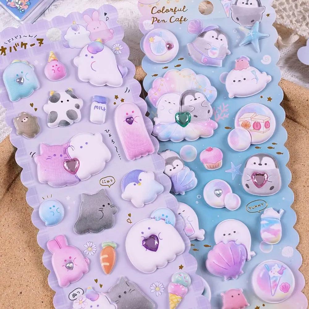 Kawaii Penguin Pegasus Pattern Stickers Paper Funny 3D Puffy Sticker Reusable Hand Ledger Cartoon Decoration Stickers Reward