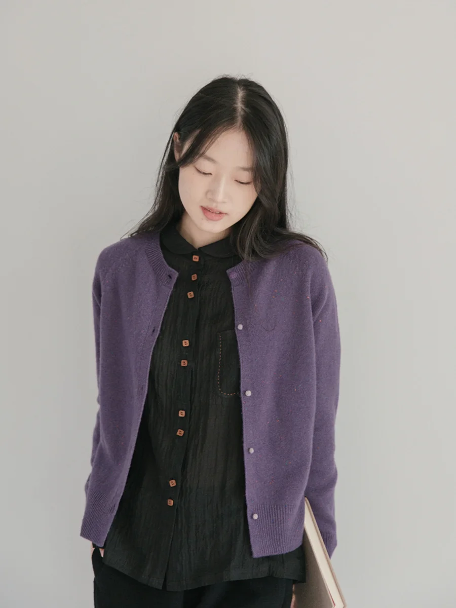 

Кардиган из чистой шерсти ручной работы с пуговицами, зимний, с фруктово-цветочным узором, круглый вырез, длинный рукав, свободный крой, свитер