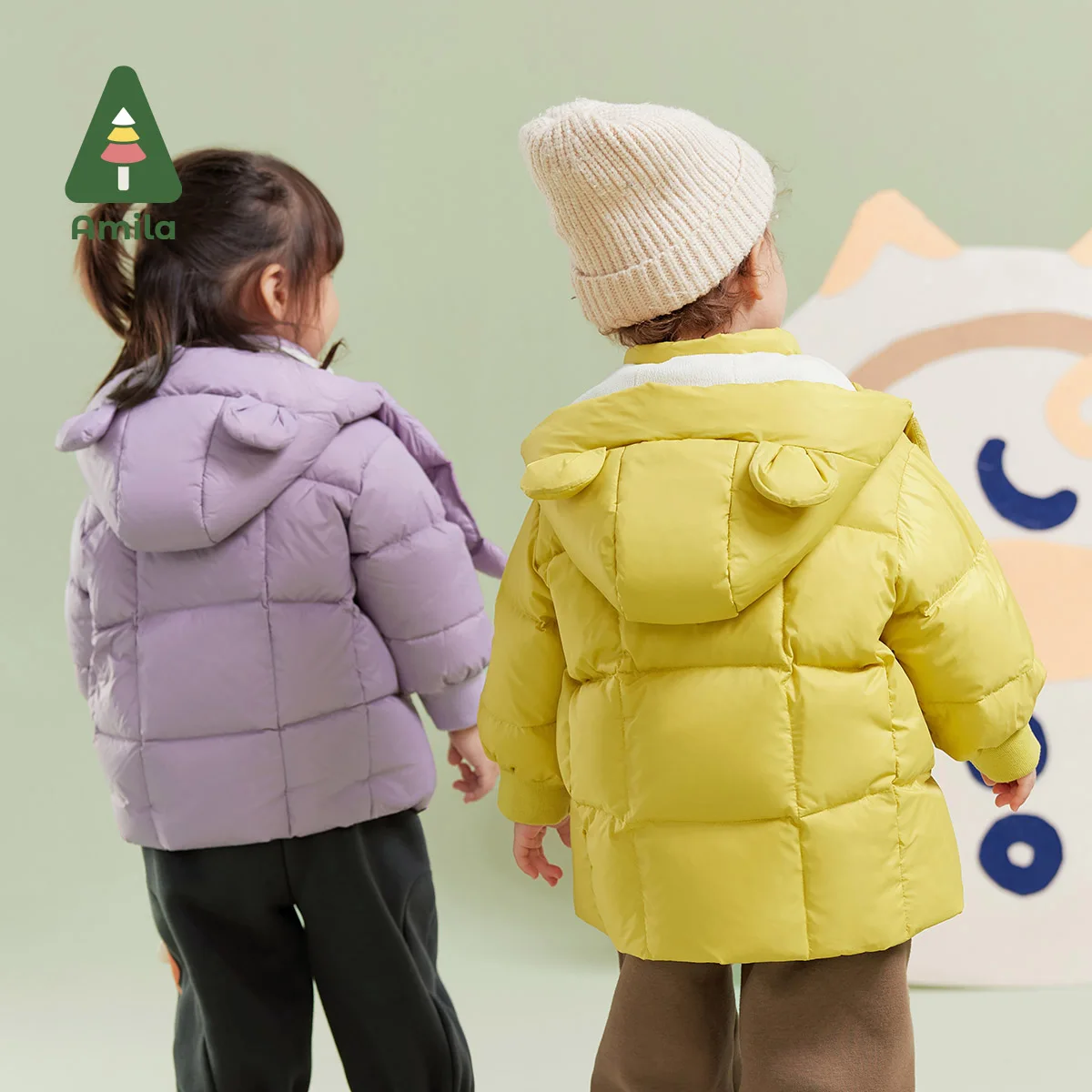 Amila Baby Children Down Jacket 2024 Winter New Multicolour Hooded Fleecing Cosy Cute Warm  Baby Clothing