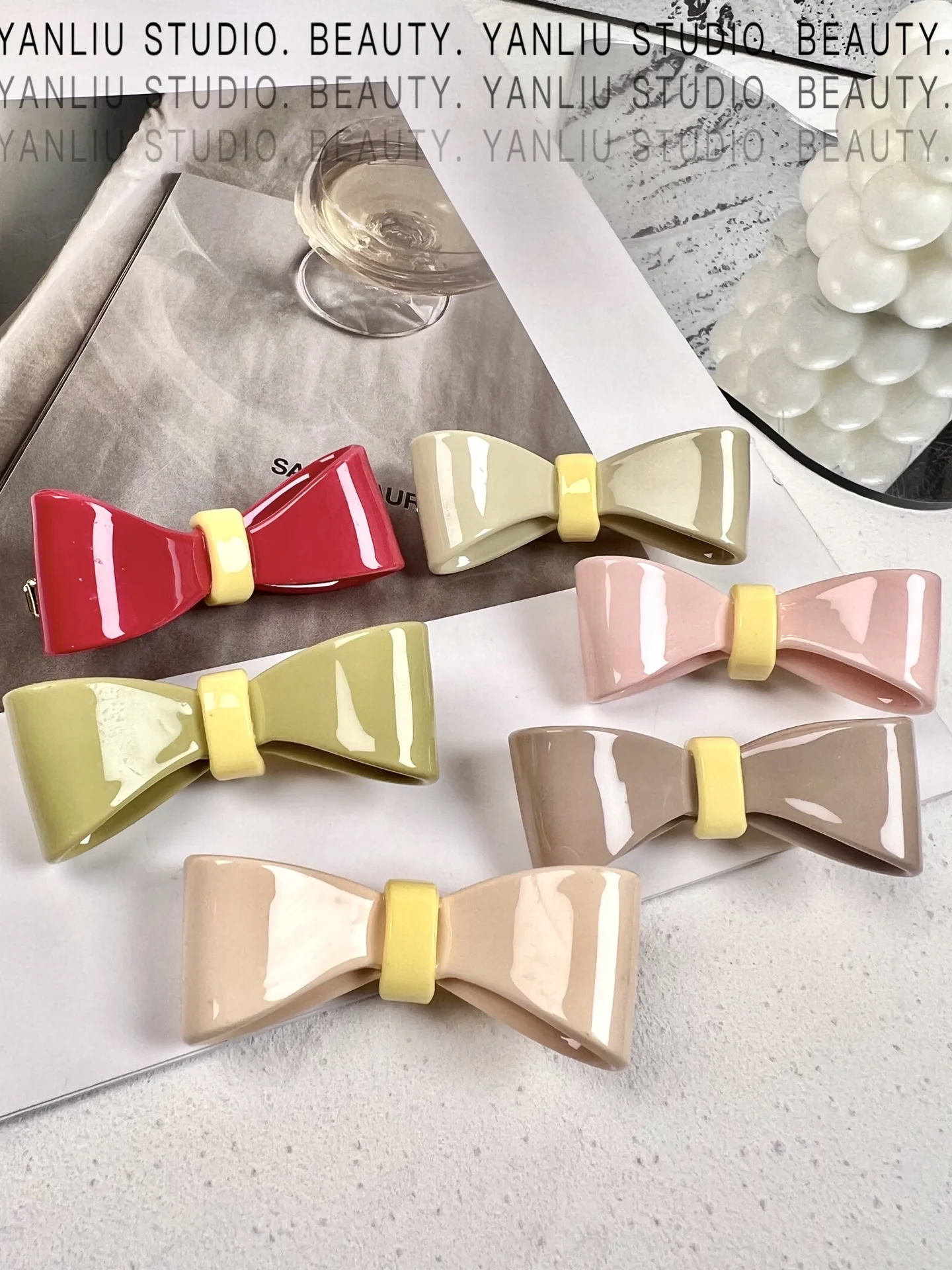 

Solid color bow, sweet and cute, versatile bangs, hair clip, simple hair accessory, female, acetic acid