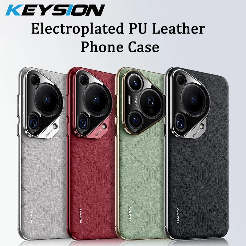 KEYSION Grid Pattern Leather Case for Huawei Pura 70 Ultra P70 Plating PC Camera Protection Phone Cover for Huawei Pura 70 Pro+