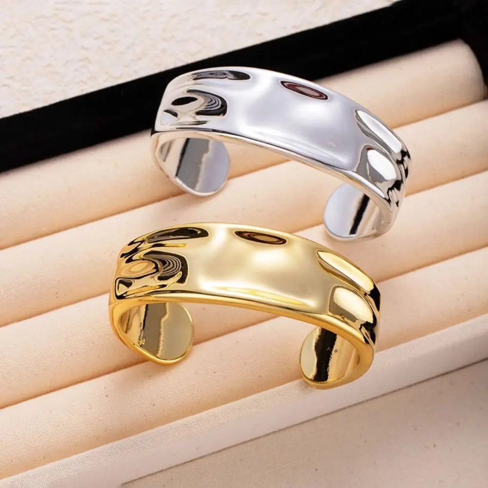 New Irregular Open Cuff Bracelets Punk Smooth Geometric Bangles Gold Silver Color Wrinkle Metal Bracelets Gifts