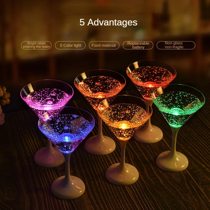 Wine Glass LED Light-emitting Cocktail Glass Plastic Food Grade Materials Cups for Cocktails Glow In The Dark Cup Party Supplies