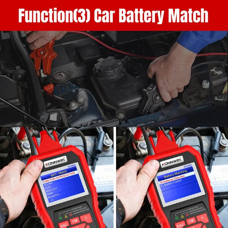 KONNWEI KW880 12V Car Battery Tester Analizer Auto Diagnostic Tool Battery Match 3 In 1 Car OBD2 Scanner Full OBD2 Function