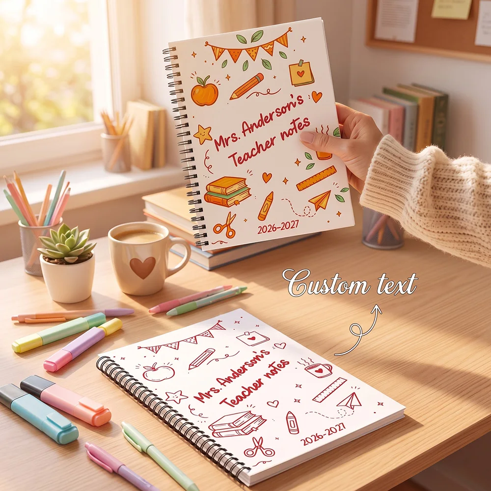 Customizable Teacher Name Spiral Journal,School Staff,Class Prep Logbook,Teacher Desk Accessory,Teacher Planner Notebook