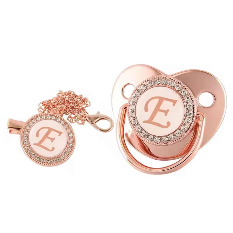 26 Letters Baby Pacifier Clip Rose Gold Bling Pacifiers Holder Silicone Soother Nipple Dummy Baby Shower Gifts - Image 20