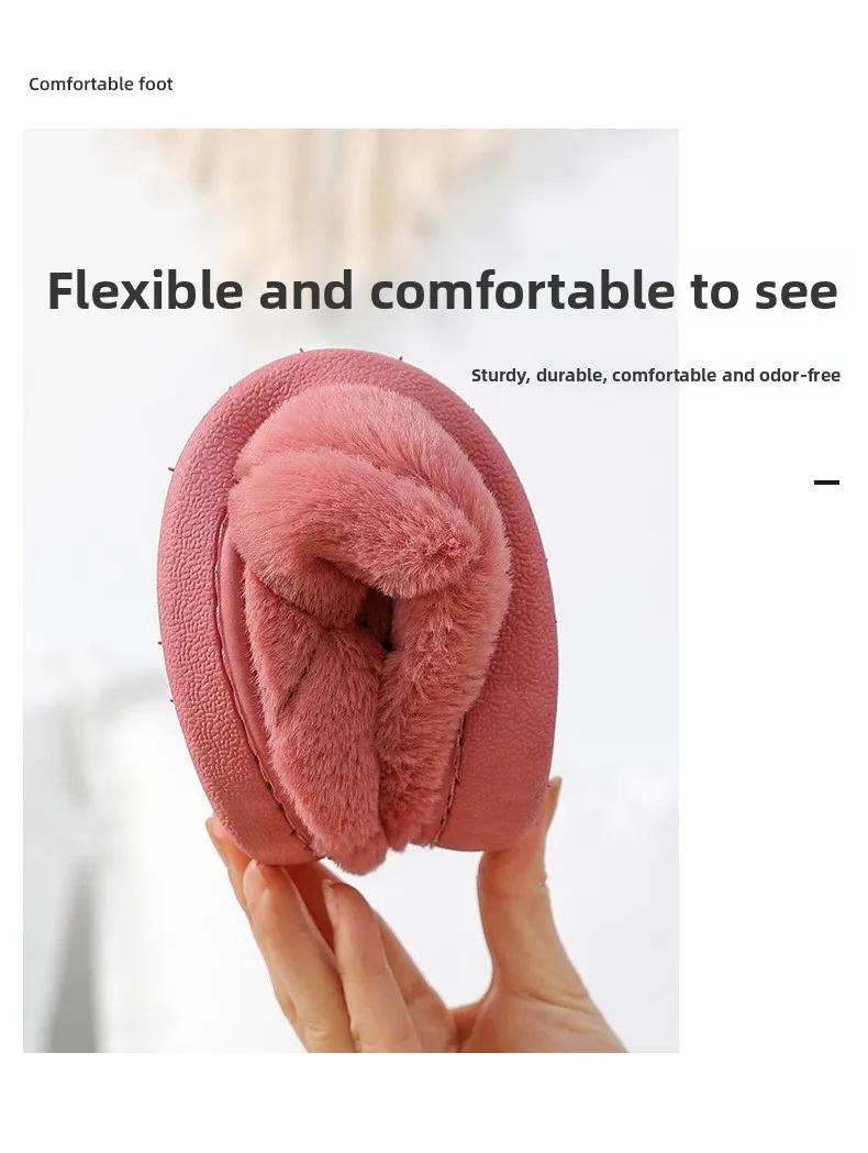 Winter-Plüsch-Hausschuhe für Paare – rutschfeste Hausschuhe mit dicker Sohle, warme, mit Fleece gefütterte Innenrutschen für Männer und Frauen – Detail 8