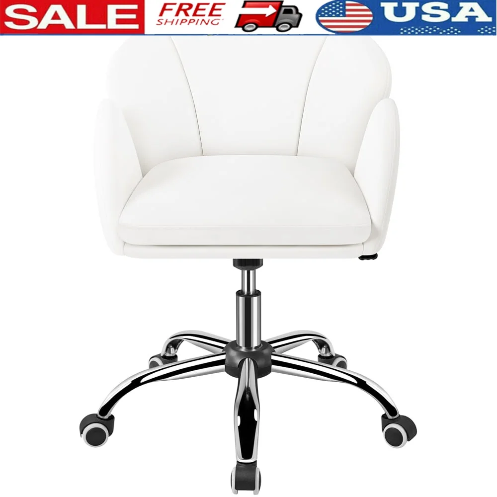 

Modern Rolling Desk Chair Adjustable Armrests Ergonomic Home Office Furniture Faux Leather Swivel Task Chair with Casters