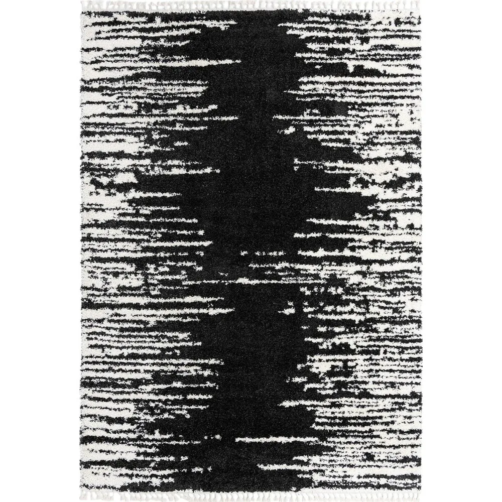 

10' X 14' Black and White Shag Rug Perfect for Living Rooms, Large Dining Rooms, Rug