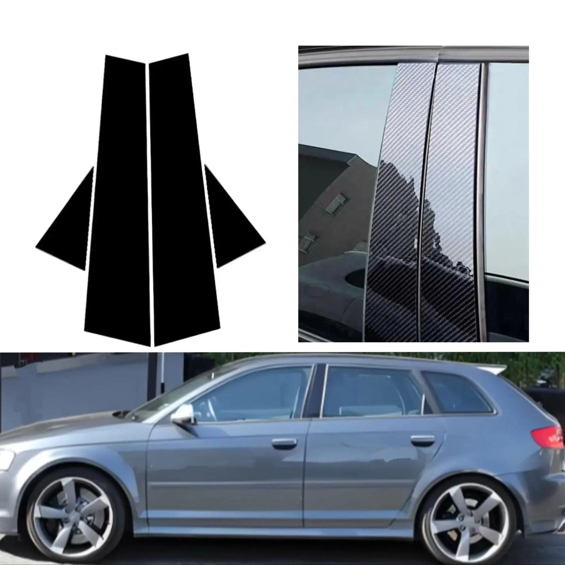 Couvre-colonne de porte en carbone argenté noir brillant pour Audi A3 S3 RS3 4 portes 8P 2003-2012 2013, garniture de colonne de fenêtre BC