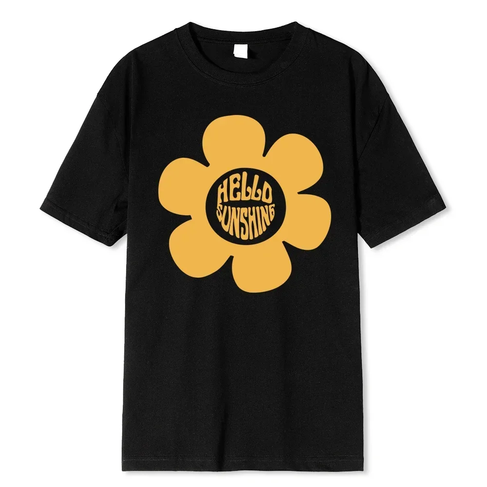 Hello Sunshine Big Yellow Flower Printed Clothes Men Loose Oversize T-Shirts Summer Breathable Tshirts Soft 100% Cotton T-Shirt