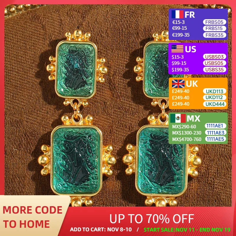 

Vintage Square Glass Drop Earrings High Quality Luxury Brand Coconut Tree Gold Color Designer Jewelry Wedding Palace 2025 Trends