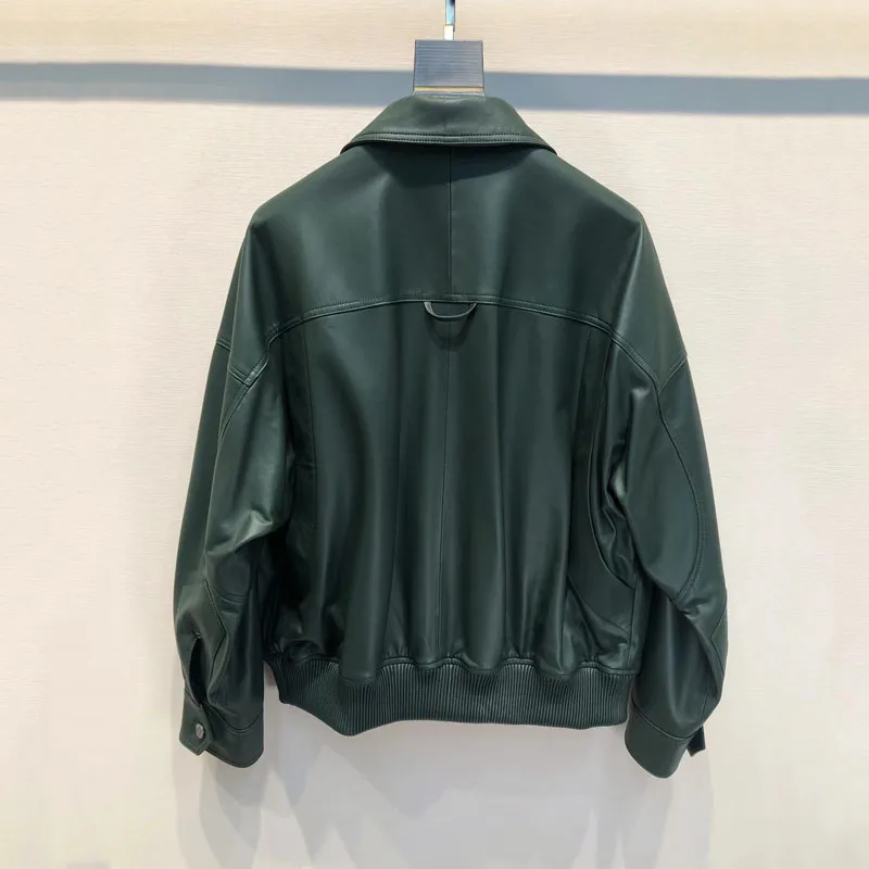 Men Coat Spring And Autumn 2024 New Fashion Short Length Genuine Leather Jacket Green Color Real Sheepskin Clothes