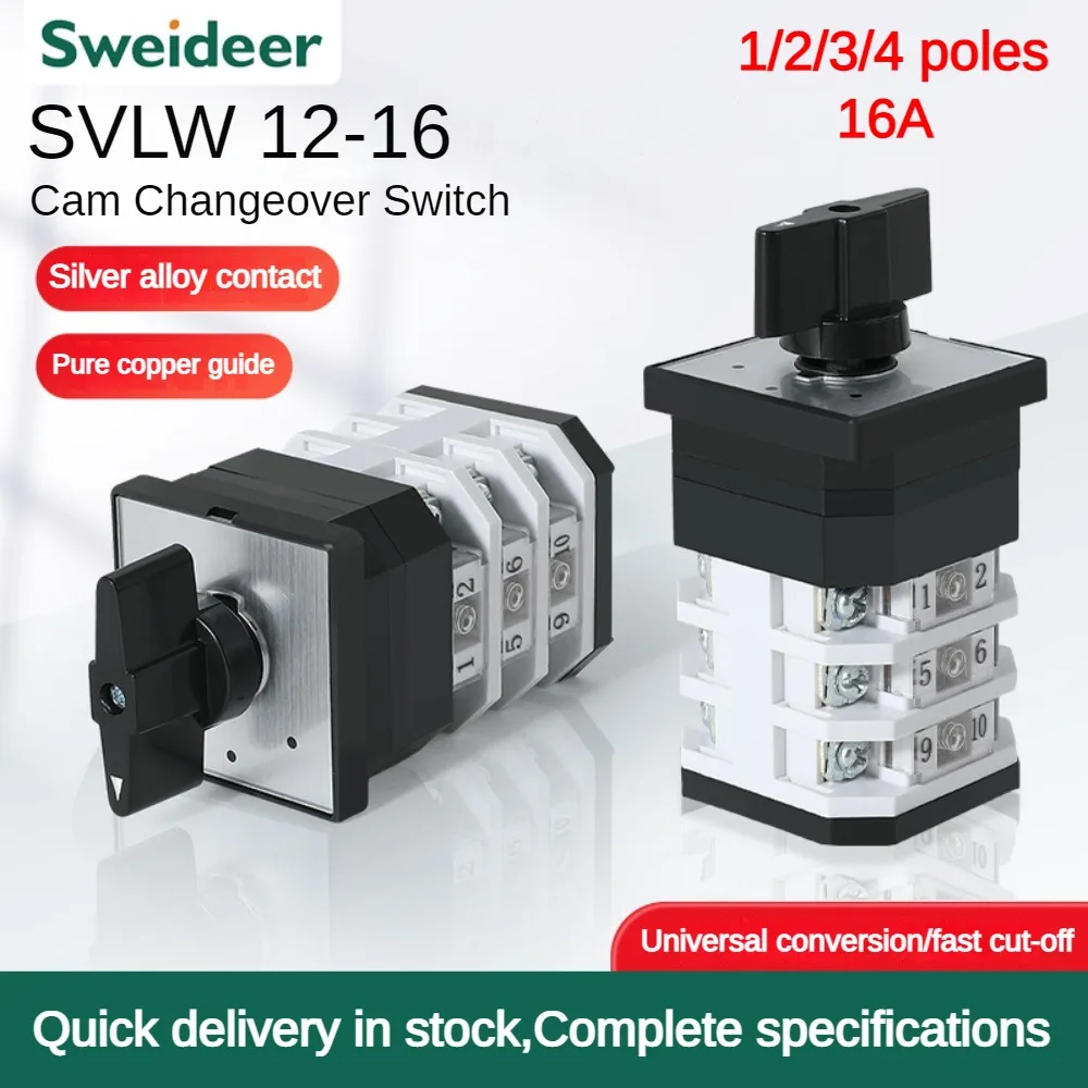 Changeover Switch LW12-16 Rotary Universal Control Cam Switches 16A 1/2/3/4 Poles 3/4Position Sliver Contact with Screw Terminal