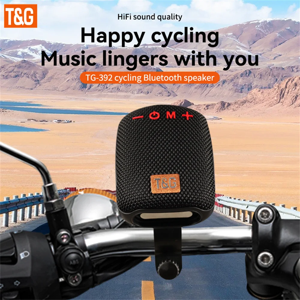 TG-392 مكبر صوت لاسلكي صغير للدراجة الخارجية، محمول، ميكروفون مدمج بدون استخدام اليدين يدعم المكالمات TWS AUX USB T