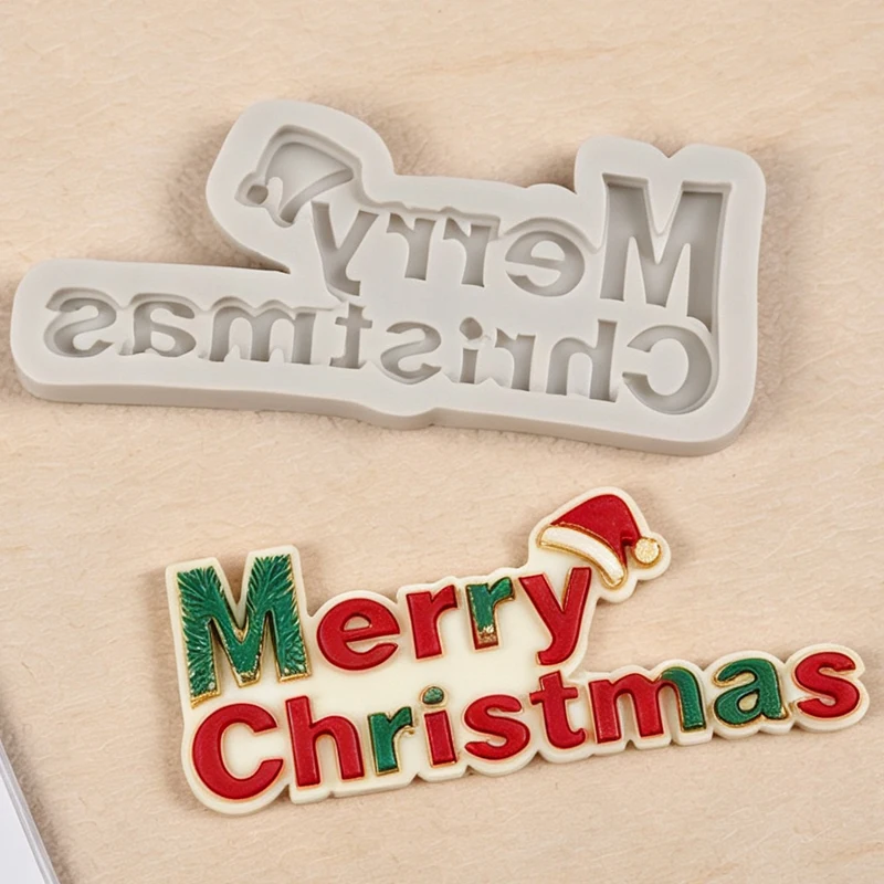 Merry Christmas Letter Silicone Mold Fondant Chocolate Candy Cake Decorating Candle Aromatherapy Soap Mould for Christmas