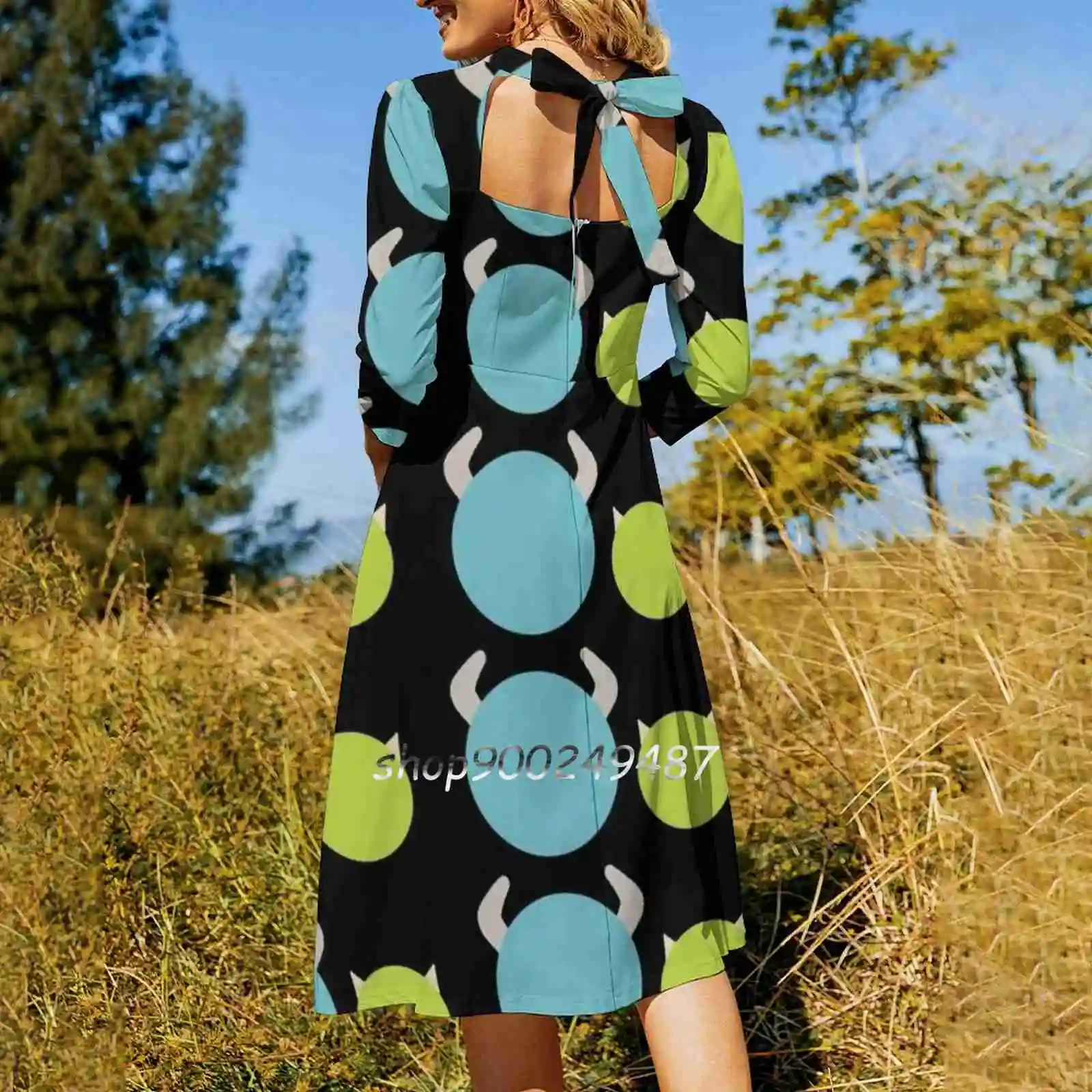 Mike And Sully Square Neck Dress Sweet Summer Dress Women Elegant Halter Print Dress Monsters Inc Mike Sully Simple Simple Art