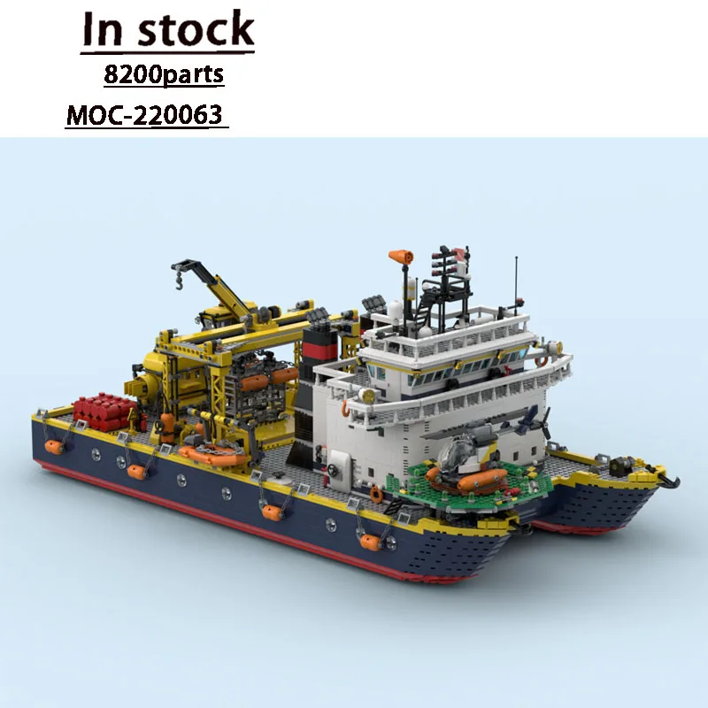MOC-220063 Oceaan Catamaran Onderzoekschip Bouwsteenmodel, 8200-onderdelen, Jongens Kinderverjaardag Bouwsteenspeelgoed Cadeau