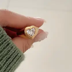 18K Gold Authentic S925 Sterling SilverJewelry Heart Love Zircon 4A+ Ring Adjust for Lovers' Gift Engagement Party C-J1773
