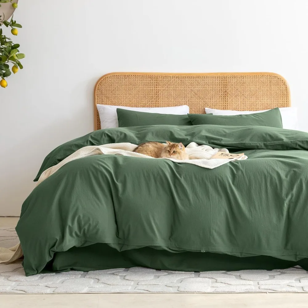 

Queen Size Ventidora Green Duvet Cover Set - 100% Organic Cotton, Linen Texture, Luxuriously Soft and Breathable