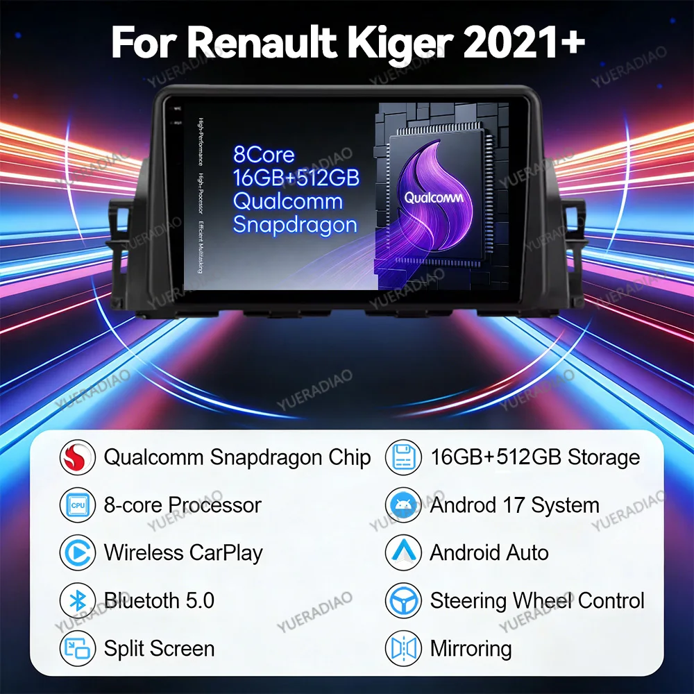Android 17 Car Radio For Renault Kiger (2021+) Backup Camera Multimedia Stereo Video Player SWC Head Unit 4G WIFI FM 2DIN BT DVD