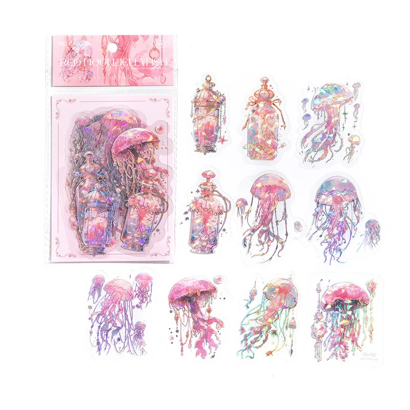 20 stuks retro glanzende roze kwallen stickers kleurrijk stereoscopisch ontwerp diy decoratie briefpapier stickers