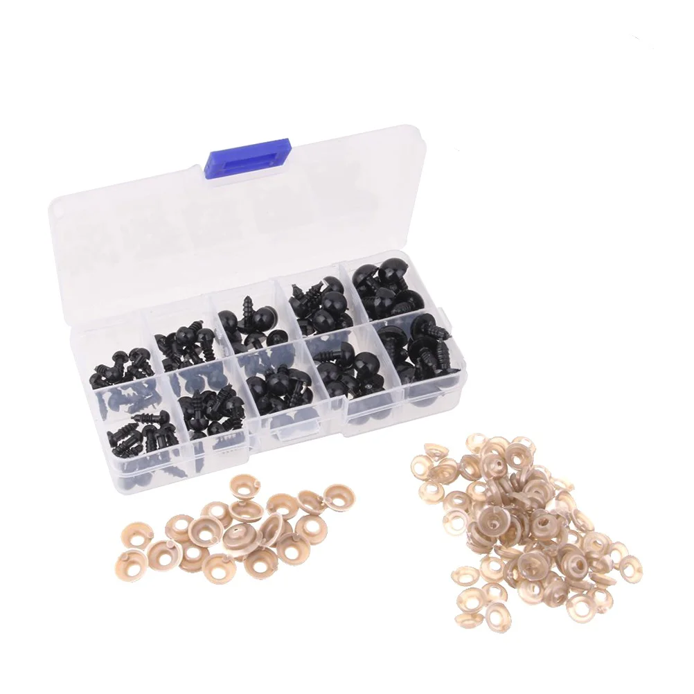 

100pcs 6 8 9 10 12mm Mini Black Plastic Safety Eyes with Washers for Stuffed Animals Toys Dolls Accessories