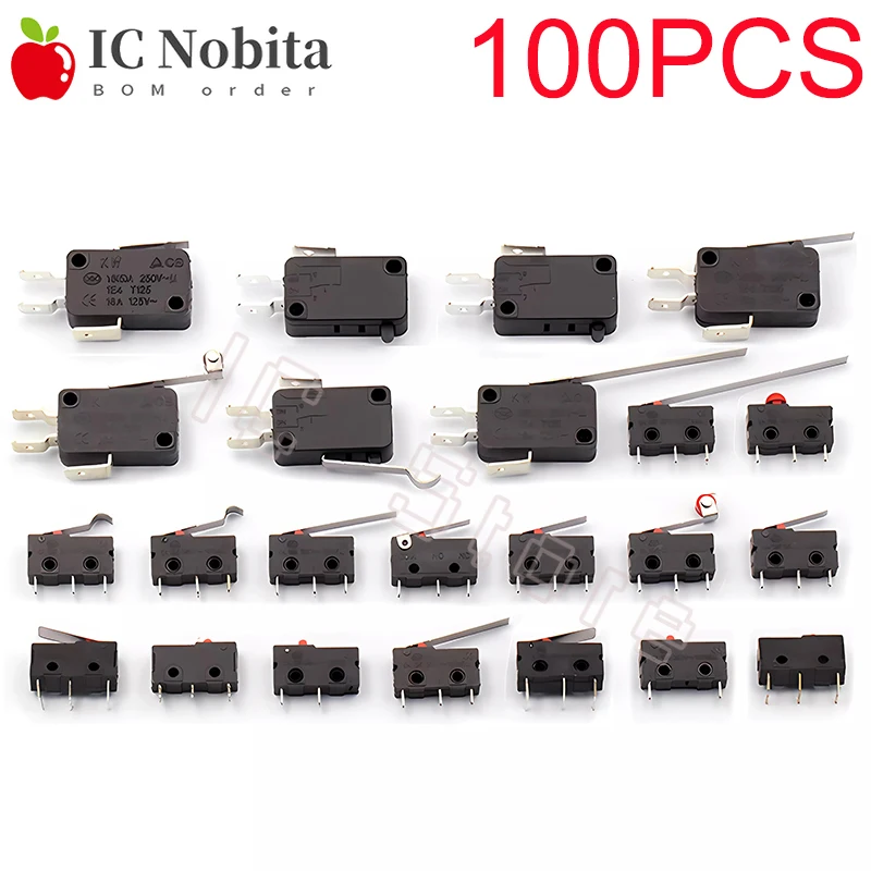 

100PCS KW11 Micro Roller Lever Arm Normally Open Close Limit Switch 2Pin 3Pin 5A 125V 250V KW11-3Z KW11 3Z-A B C D E F H N 1 2