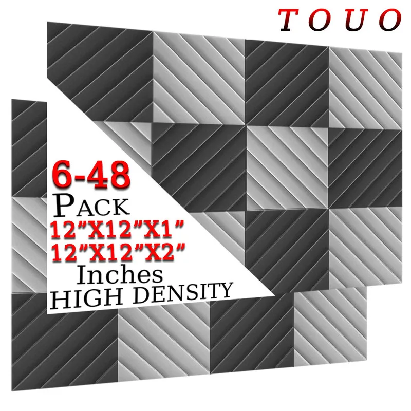 

TOUO Acoustic Foam 6/12/24/48 Pcs Soundproof Wall Panels Flame-Retardant Diamond Groove Sponge Pad Drum Room Acoustic Treatment