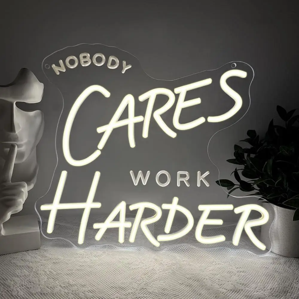 

Nobody Cares Work Harder Neon Sign USB Dimmable LED Light for Office Study Room Gym Bedroom Man Cave Motivational Decor Gifts