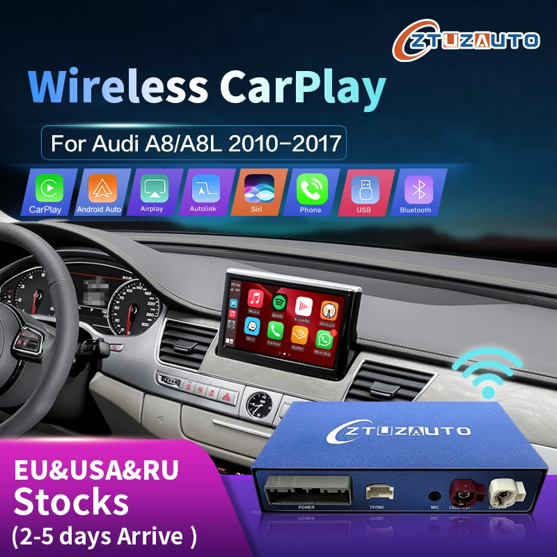 Wireless Apple CarPlay Android Auto Interface for Audi A8/A8L 2010-2017, Supports Mirror Link AirPlay Car Play Maps  Whatsapp 