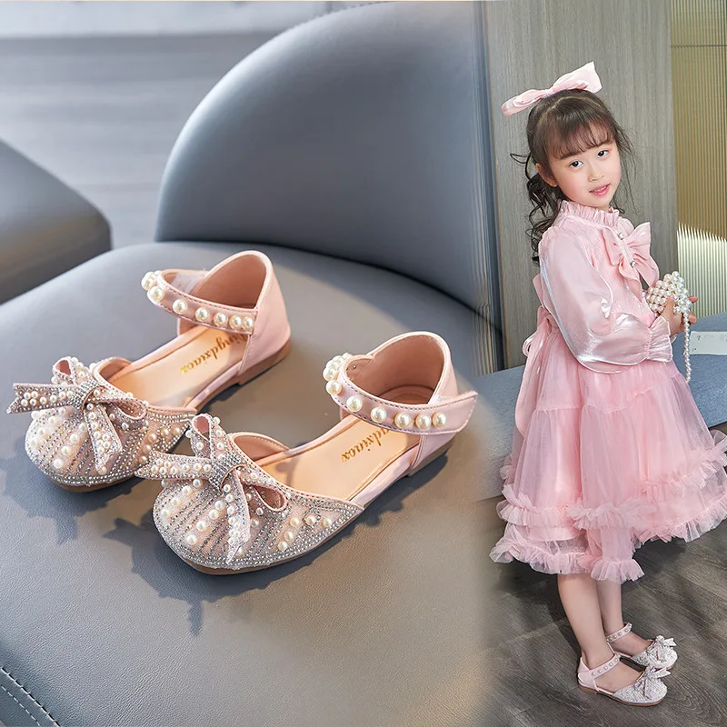 2025, las últimas sandalias de princesa para niñas, zapatos de cristal de suela blanda de verano para niños, fiesta de baile, lazo de diamantes de imitación, zapatos para estudiantes