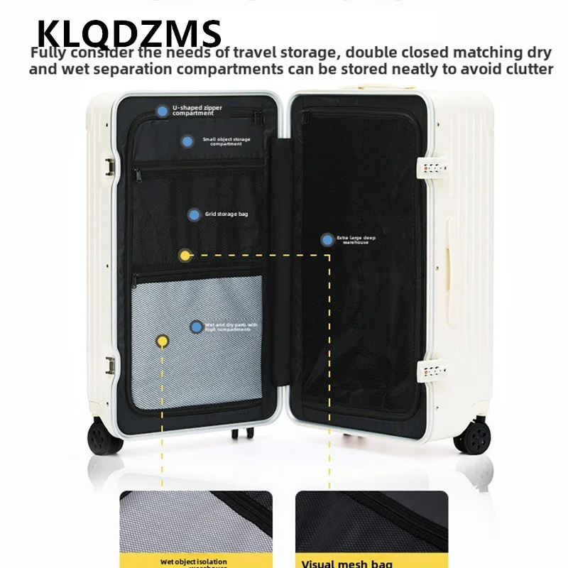 KLQDZMS Travel Luggage USB Charging Multifunction Boarding Box PC Trolley Case Large Capacity 20
