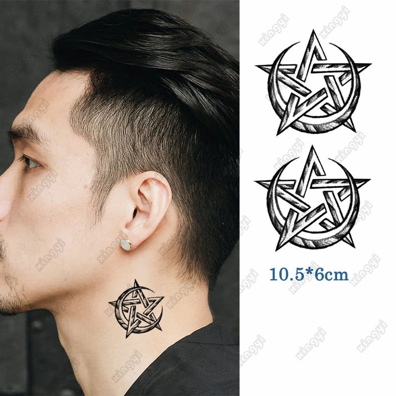 Waterproof Temporary Tattoo Sticker Pentagram Moon Flash Tatoo Dark Totem Arm Wrist Neck Fake Tatto for Body Art Women Men