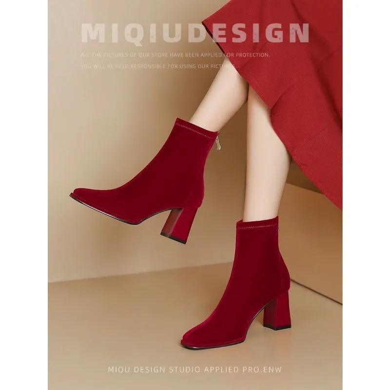 Big Red Boots Woman Shoes Wedding Bride Elegant Boot and Ankle Boots for Women Chunky Fashion Luxury Fashion High Heels on Offer