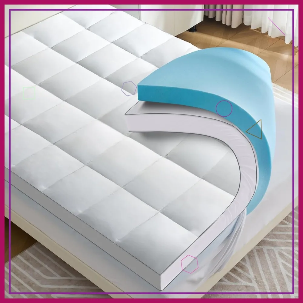 

Наматрасник Queen Size с охлаждающим гелем и пеной с эффектом памяти, 4 дюйма, двухслойный, для облегчения боли в спине, с эластичными карманами