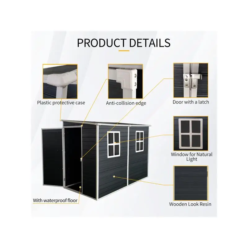 سقيفة تخزين خارجية مقاس 4 × 8 أقدام مع أرضية - هيكل من الراتنج، مقاومة للماء، أبواب قابلة للقفل، نافذة للفناء، الفناء، الحديقة - #6