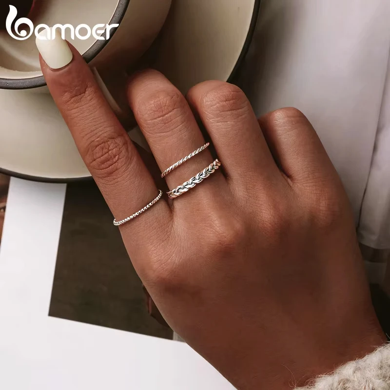 Women's 925 Sterling Silver Braided Rope Twisted Band Ring, Stackable