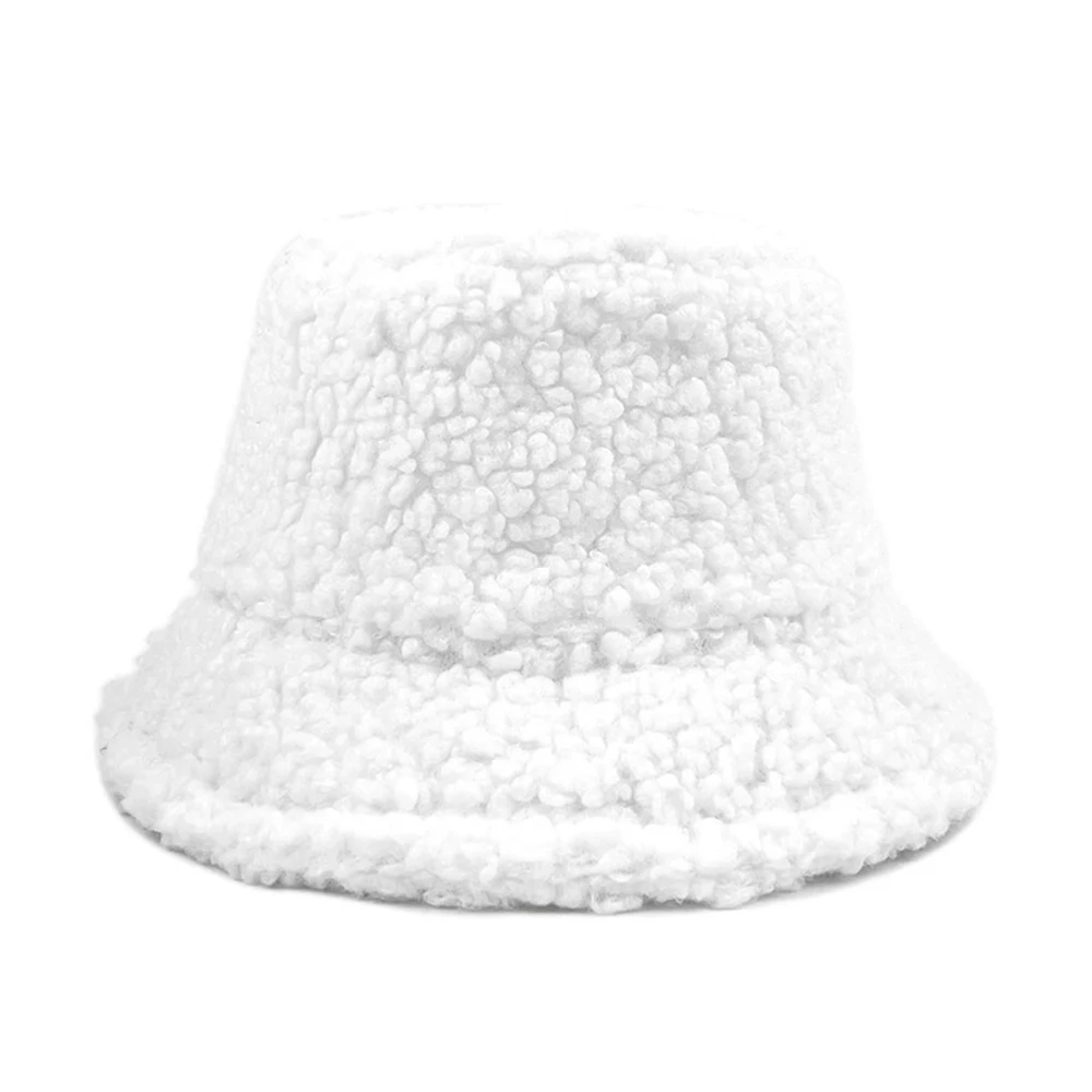 Unisex Bucket Hat Graffiti Solid Warm Lamb Wool Fishing Cap for Women Men Autumn Winter