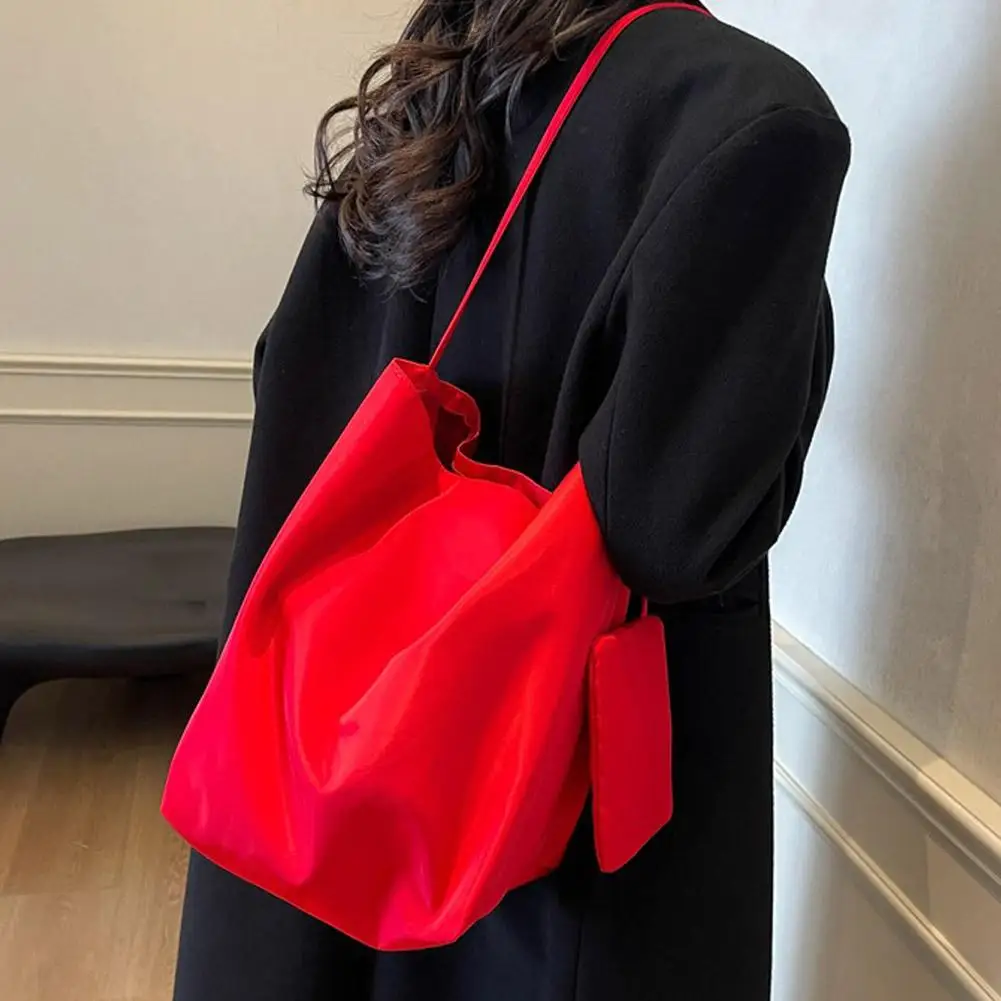 Neu eingetroffene große Nylon-Umhängetasche für Damen, minimalistischer, lässiger Stil, Vintage-Einkaufstasche mit Kordelzug und Schnalle – Detail 19