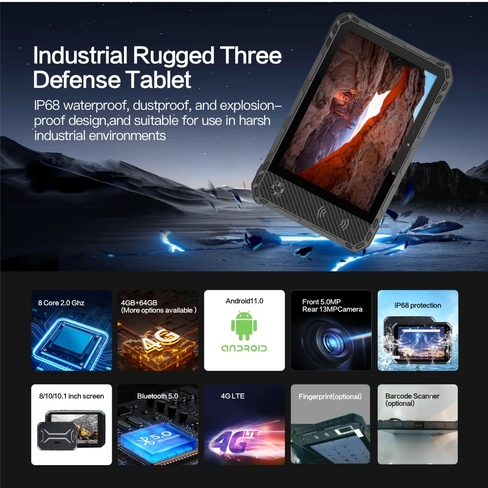 Computer robusto per tablet con dispositivo portatile biometrico Android 11 NFC industriale impermeabile IP68 da 10,1 pollici