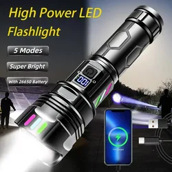 High Power LED Flashlight USB Rechargeable Strong Light Lantern Powerful Tactical Torch Waterproof Super Bright Lamp Outdoor