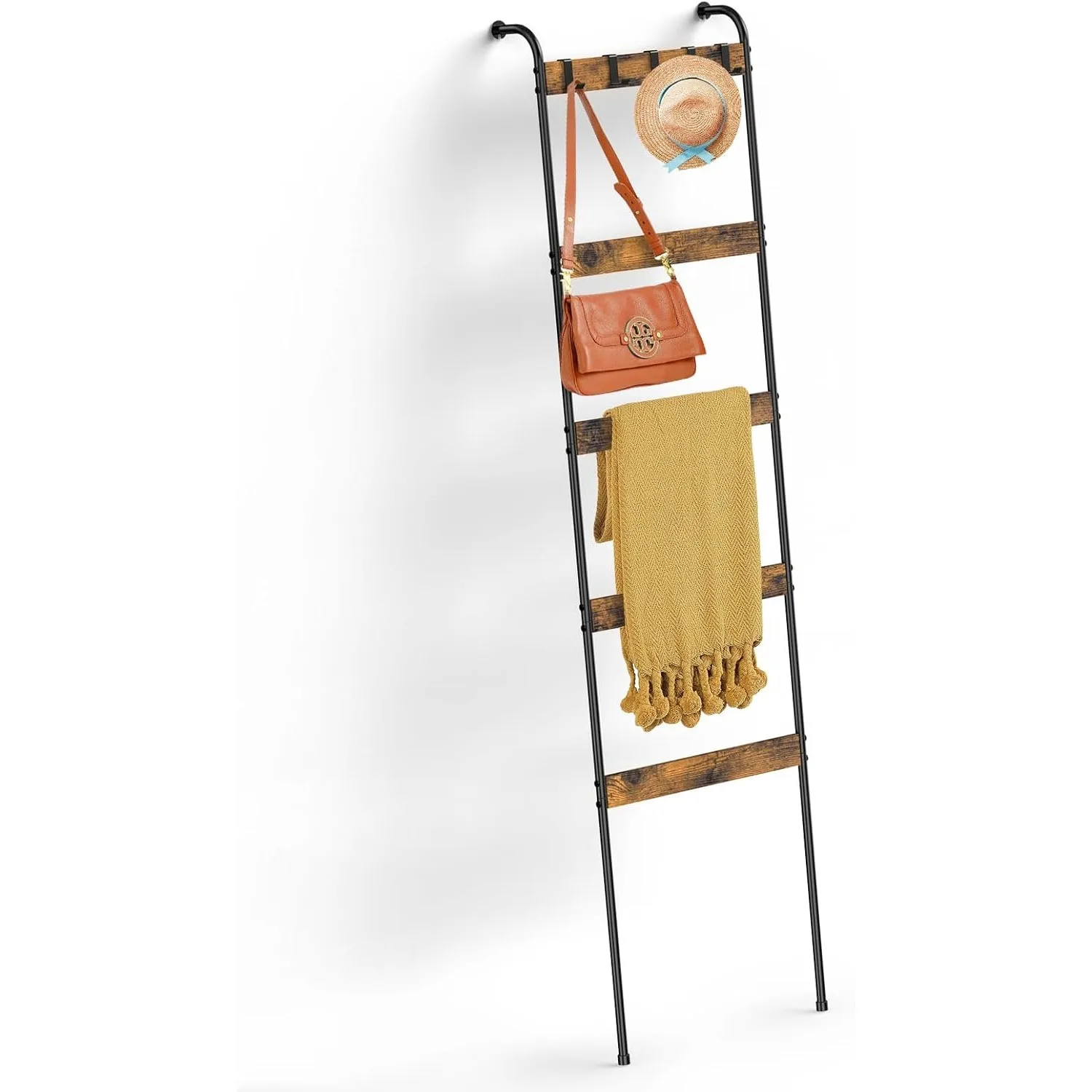 

Rustic Brown 5-Tier Blanket Ladder w/10 Hooks, Multi-Use Towel & Scarf Rack for Living/Bedroom/Bathroom, Space-Saving Home Decor