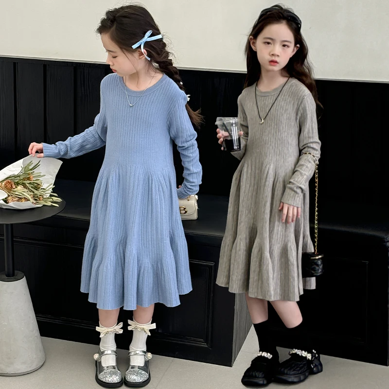 teenage Girls Autumn Sweater dress Fashion junior kids Girls Korean Long Sweater child casual Princess knitting dresses clothes