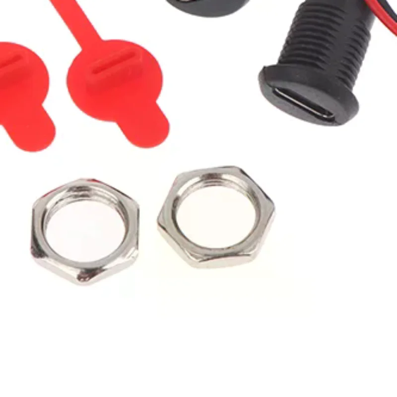 5/8/10Pcs 2Pin Charging Socket Female Mount Adapter USB Type-C Port Charging Interface Socket Female Type C 3A With Cover Caps